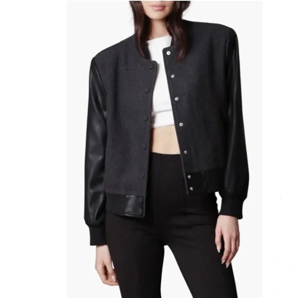 Anthro 7 For All Mankind Bomber Jacket Avec les Filles Strong Shoulder Bomber - Picture 5 of 16